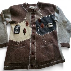 Vintage Lambswool Folk Scene Cardigan